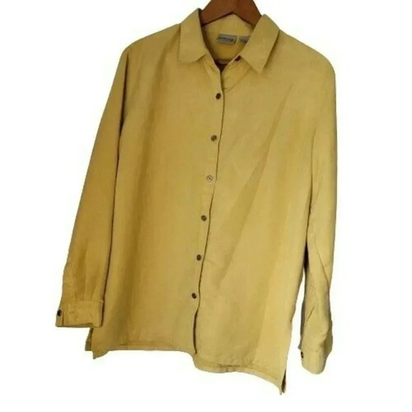 CHICO'S Women's Button Front size 2 Long Sleeve yellow Polyester Shirt Blouse - Picture 1 of 9